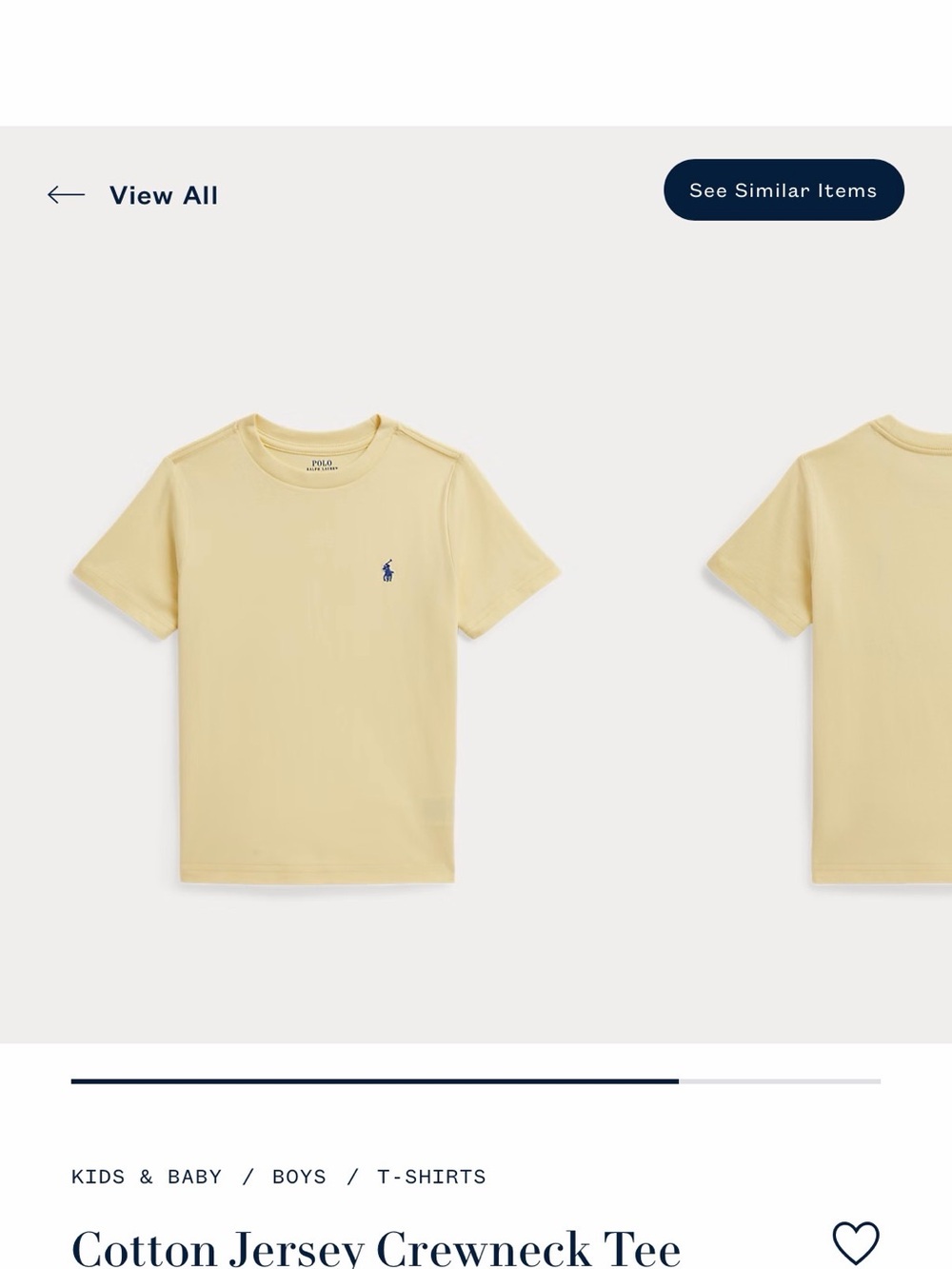 Polo by Ralph Lauren Boys' Pale Yellow Crewneck Tee with Navy Pony - Size 5
